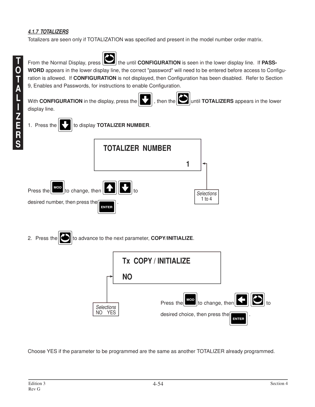 Anderson Manufacturing AV-9000 manual Tx Copy / Initialize, Totalizer Number, Totalizers 