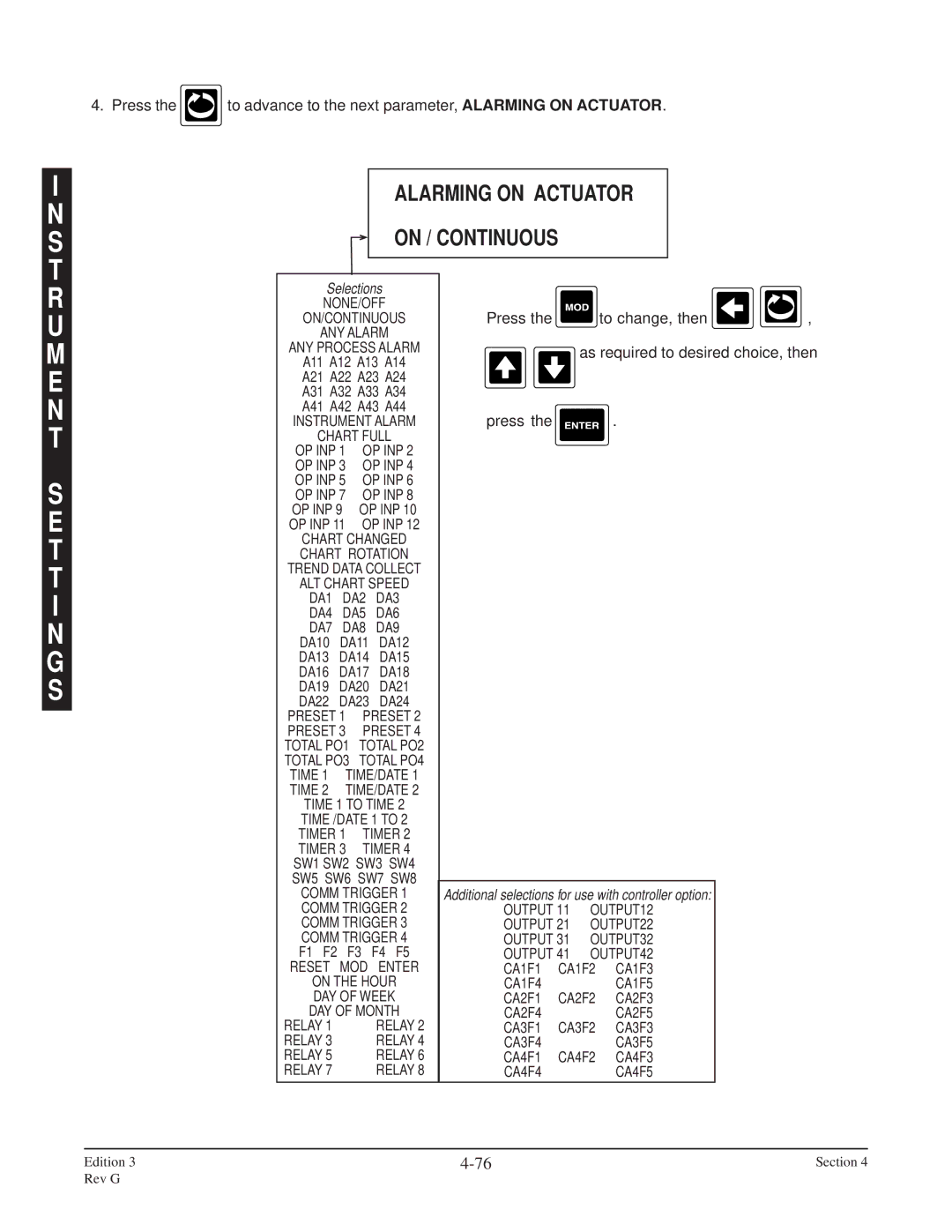 Anderson Manufacturing AV-9000 manual Alarming on Actuator On / Continuous 