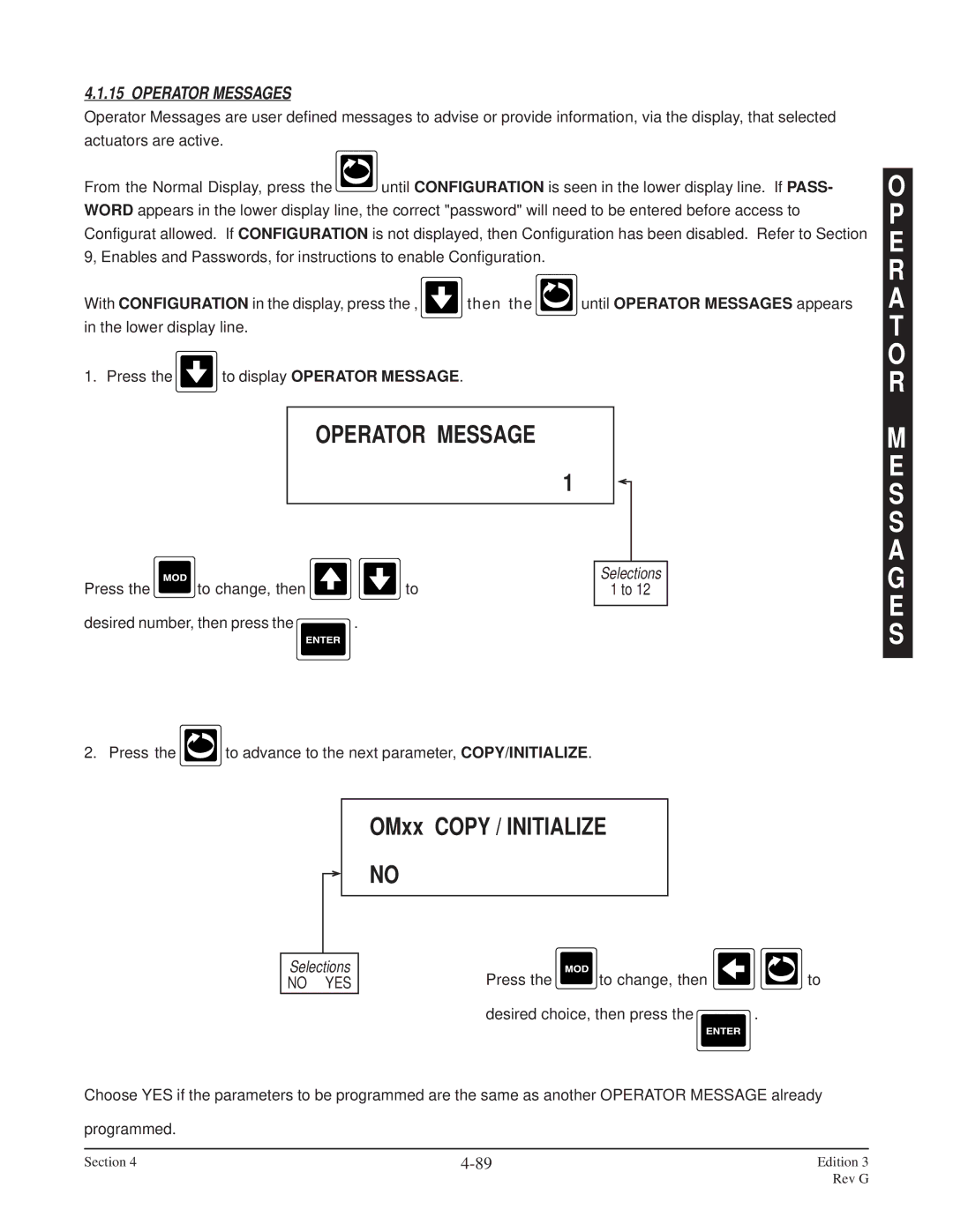 Anderson Manufacturing AV-9000 manual OMxx Copy / Initialize, Operator Messages 