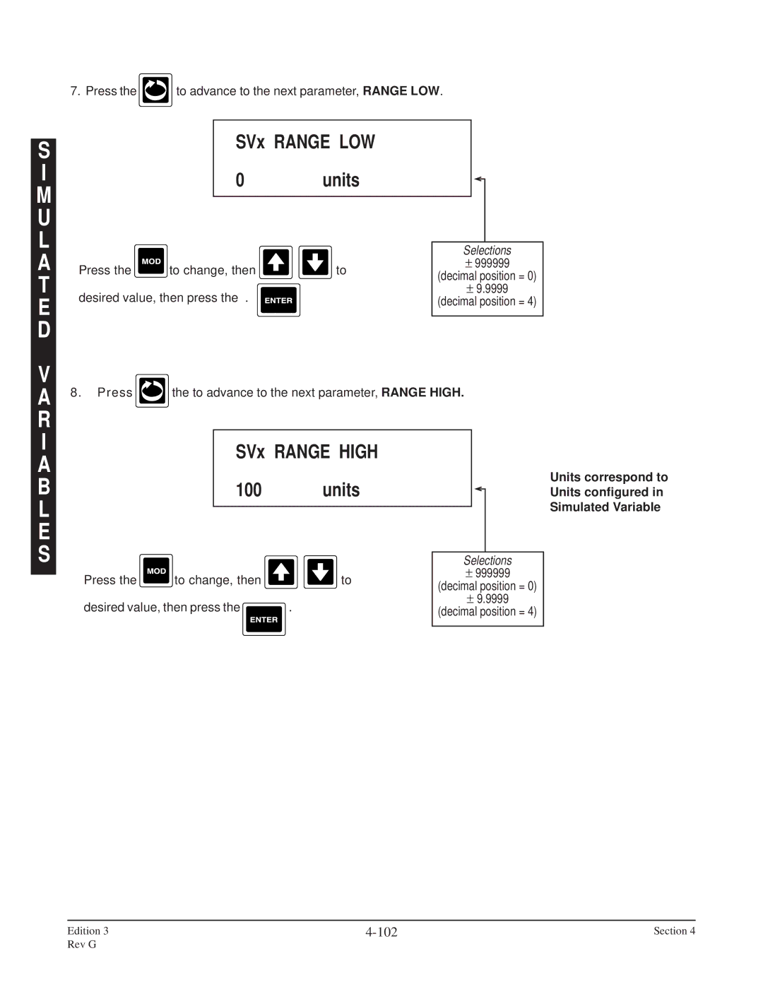 Anderson Manufacturing AV-9000 manual SVx Range LOW Units, SVx Range High, 102 