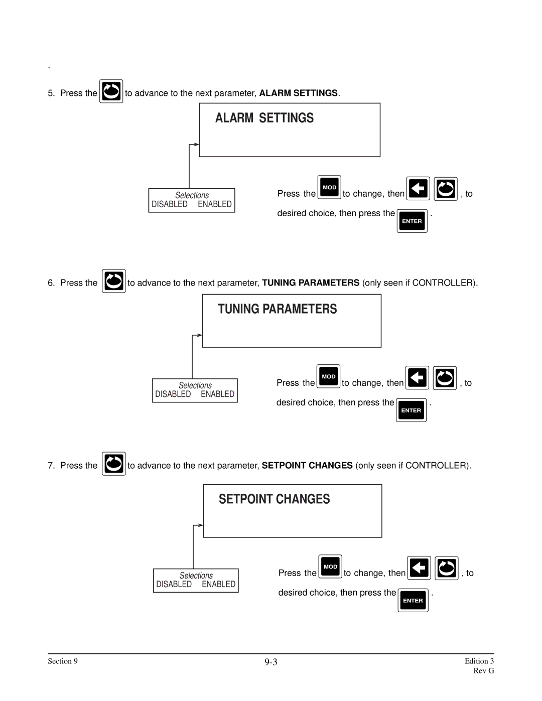 Anderson Manufacturing AV-9000 manual Alarm Settings, Tuning Parameters, Setpoint Changes 