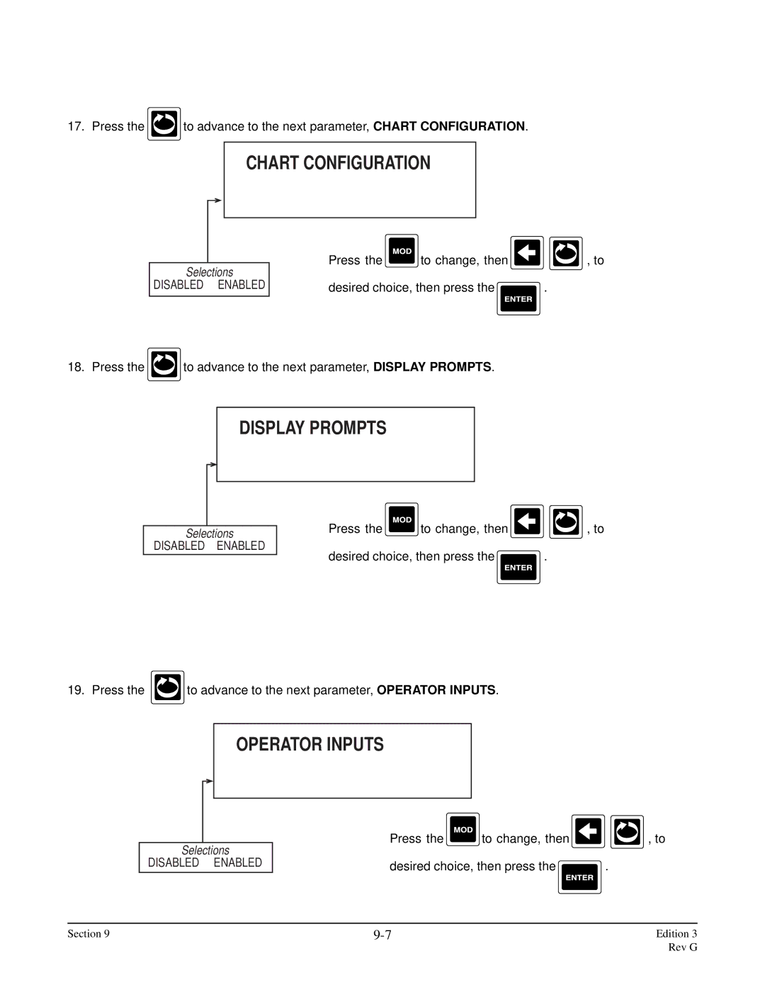 Anderson Manufacturing AV-9000 manual Chart Configuration, Display Prompts, Operator Inputs 