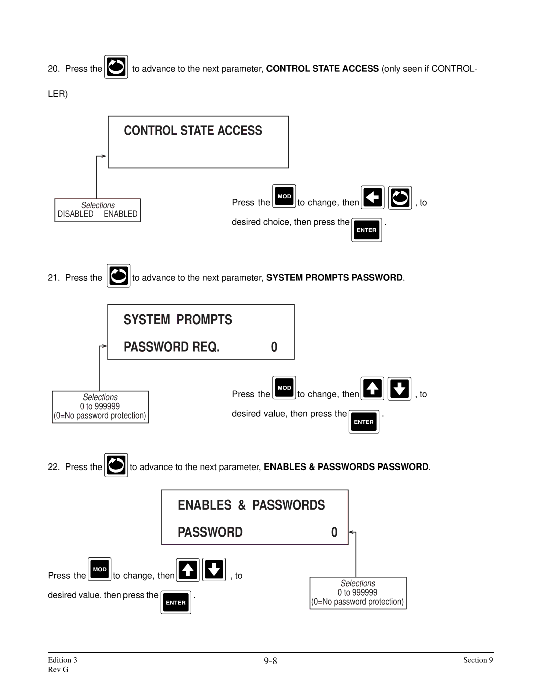 Anderson Manufacturing AV-9000 manual System Prompts Password REQ, Enables & Passwords PASSWORD0, Control State Access 