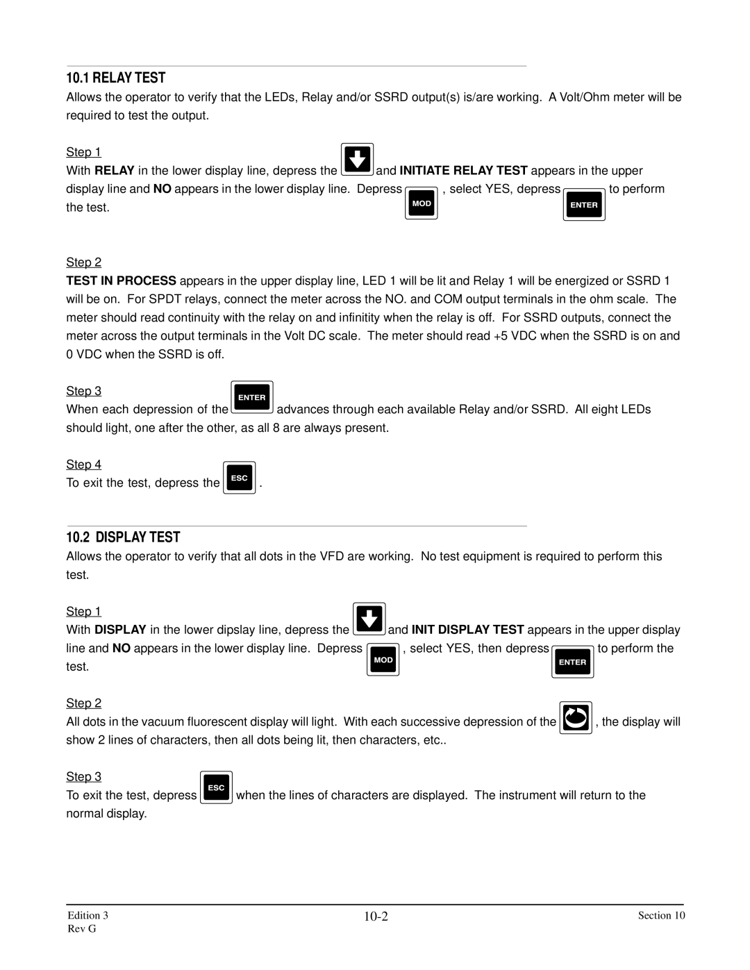 Anderson Manufacturing AV-9000 manual Relay Test, Display Test, 10-2 