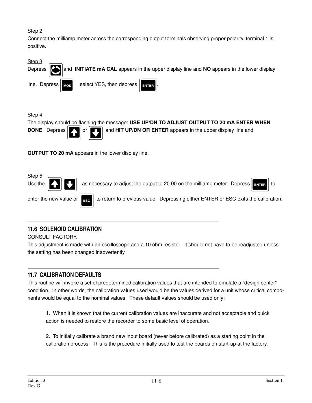 Anderson Manufacturing AV-9000 manual Solenoid Calibration, Calibration Defaults, 11-8, Consult Factory 