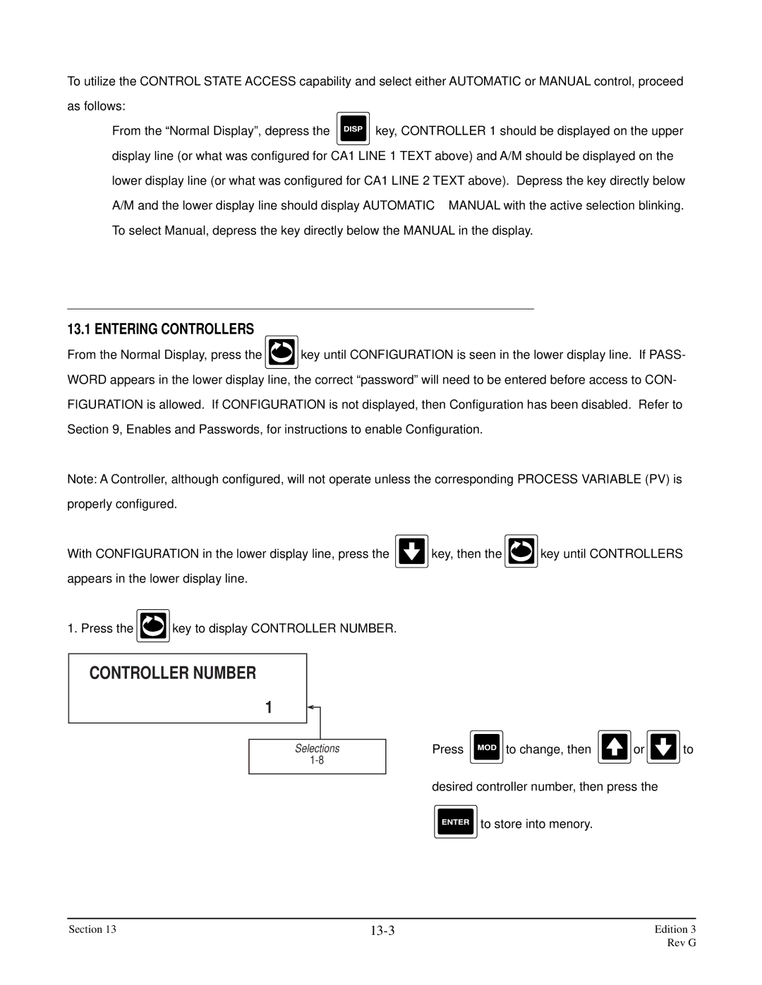 Anderson Manufacturing AV-9000 manual Controller Number, Entering Controllers, 13-3 