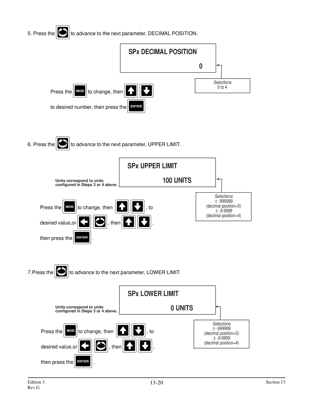 Anderson Manufacturing AV-9000 manual SPx Decimal Position, SPx Upper Limit, SPx Lower Limit, 13-20 