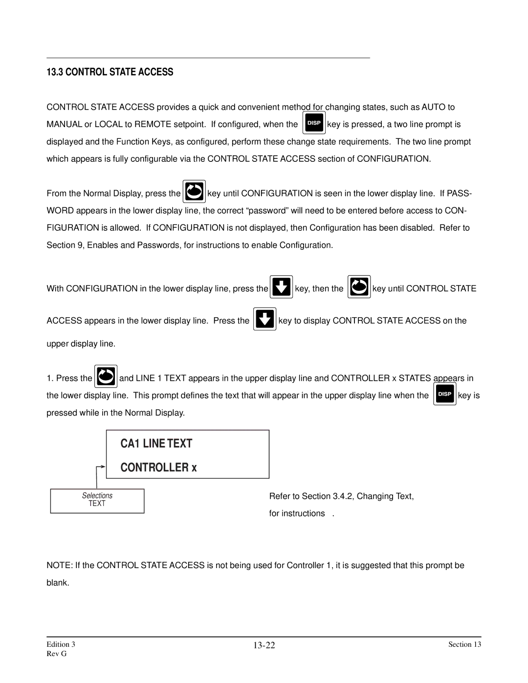 Anderson Manufacturing AV-9000 manual CA1 Line Text, Controller, Control State Access, 13-22 