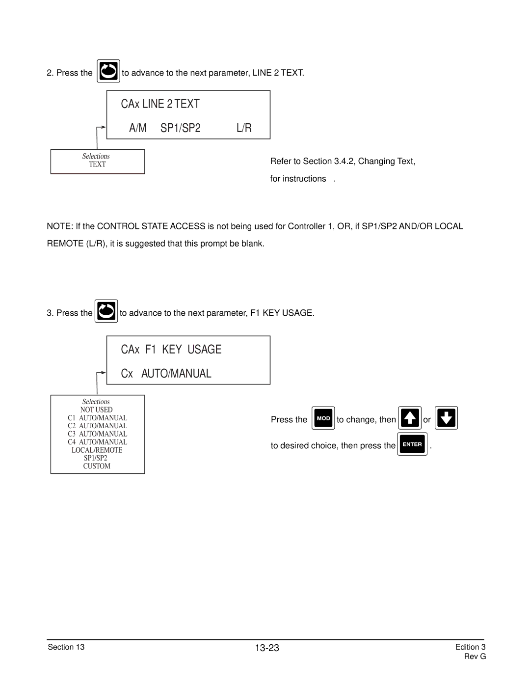 Anderson Manufacturing AV-9000 manual CAx Line 2 Text, SP1/SP2, CAx F1 KEY Usage Cx AUTO/MANUAL, 13-23 