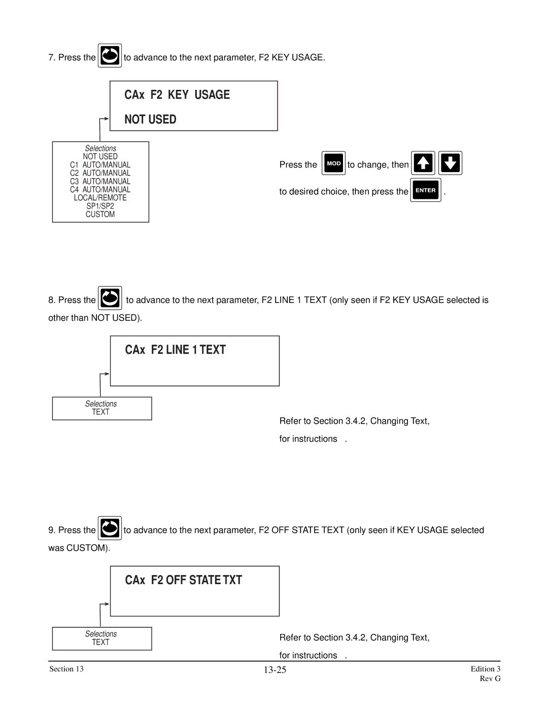 Anderson Manufacturing AV-9000 manual CAx F2 Line 1 Text, CAx F2 OFF State TXT, 13-25 