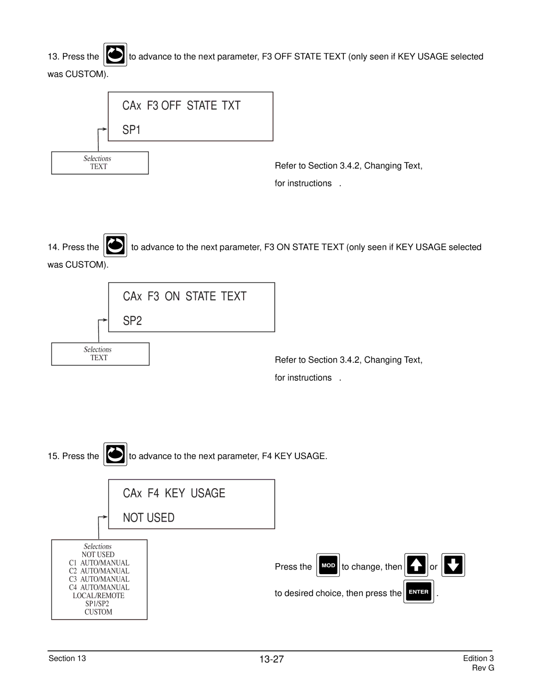 Anderson Manufacturing AV-9000 manual CAx F3 on State Text, SP2, CAx F4 KEY Usage, Not Used, 13-27 