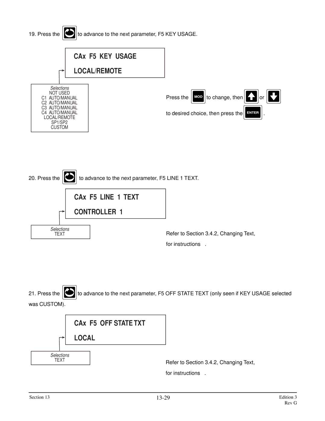 Anderson Manufacturing AV-9000 manual CAx F5 Line 1 Text, CAx F5 OFF State TXT, Local, 13-29 