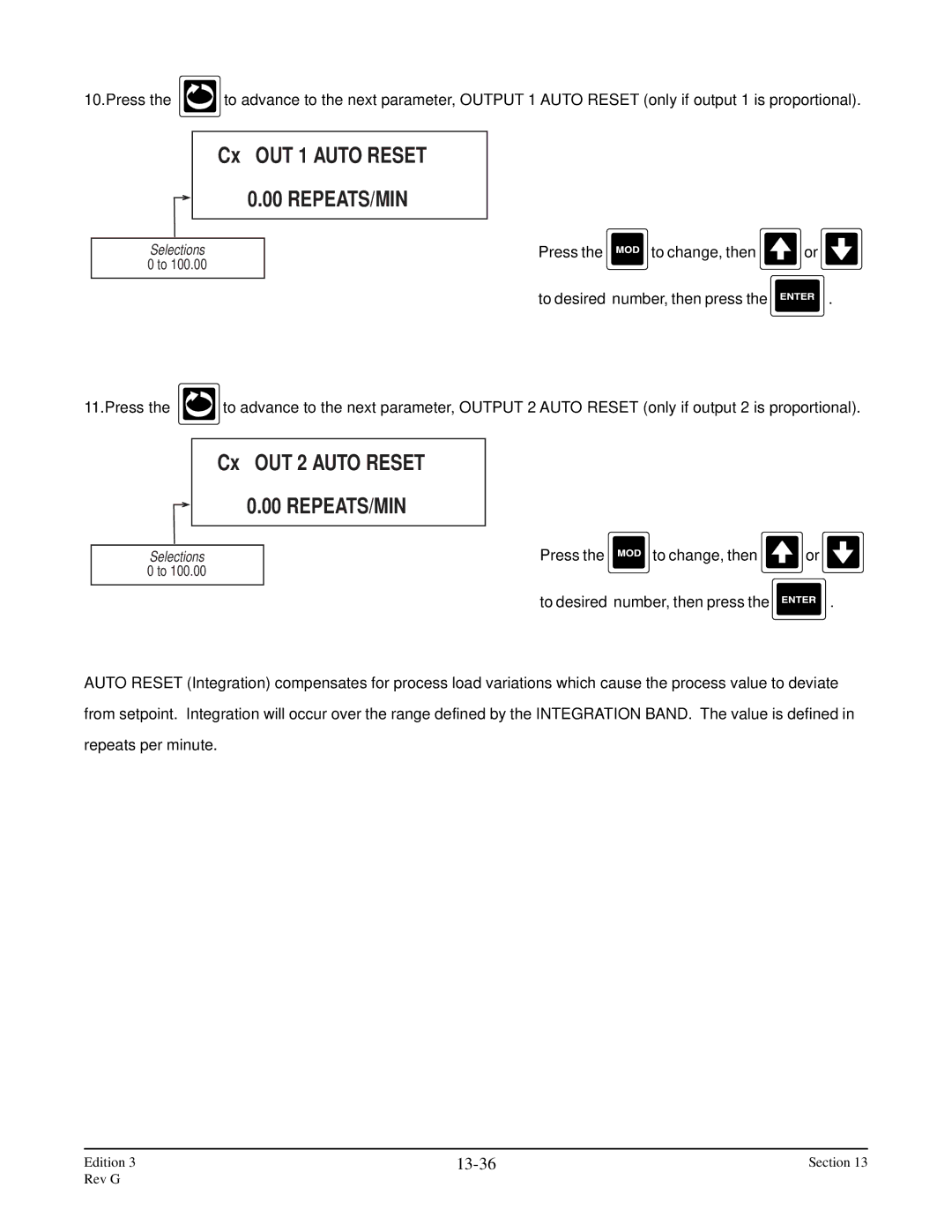 Anderson Manufacturing AV-9000 manual Cx OUT 1 Auto Reset, Repeats/Min, Cx OUT 2 Auto Reset, 13-36 