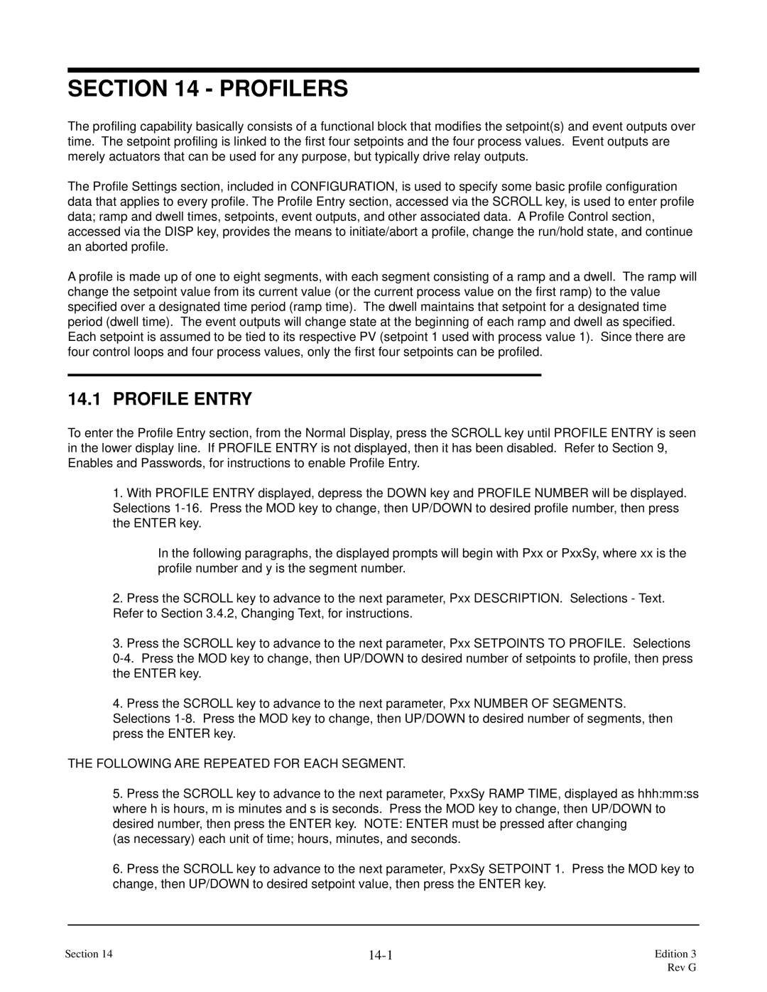 Anderson Manufacturing AV-9000 manual Profile Entry, 14-1, Following are Repeated for Each Segment 