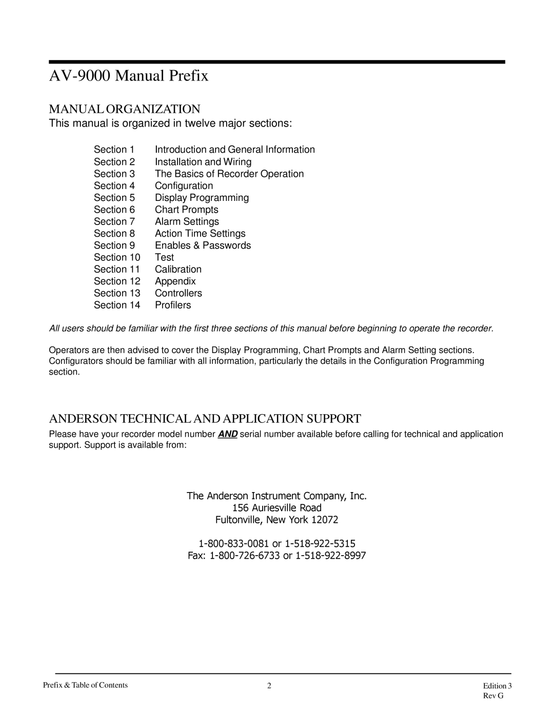 Anderson Manufacturing manual AV-9000 Manual Prefix 