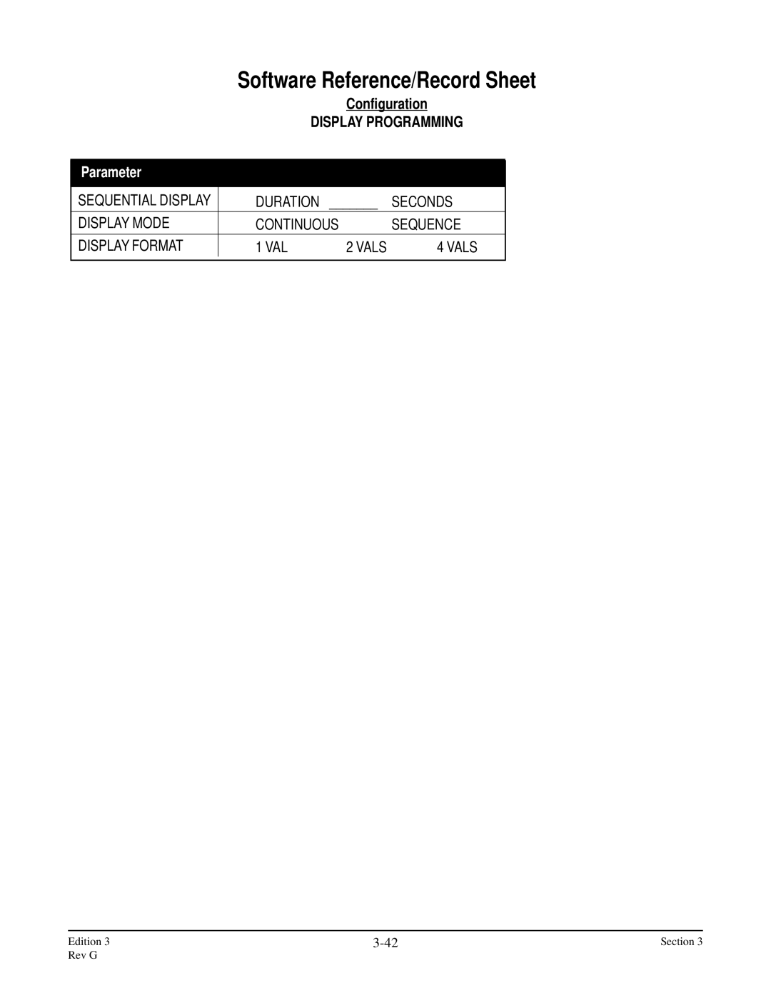 Anderson Manufacturing AV-9000 manual Software Reference/Record Sheet, Sequential Display Duration 