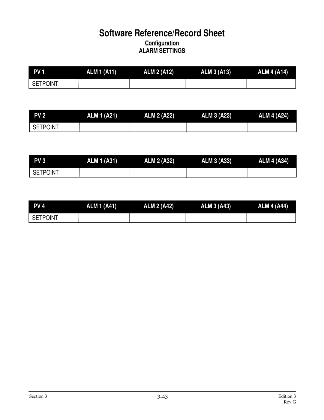 Anderson Manufacturing AV-9000 manual Alarm Settings, Setpoint 