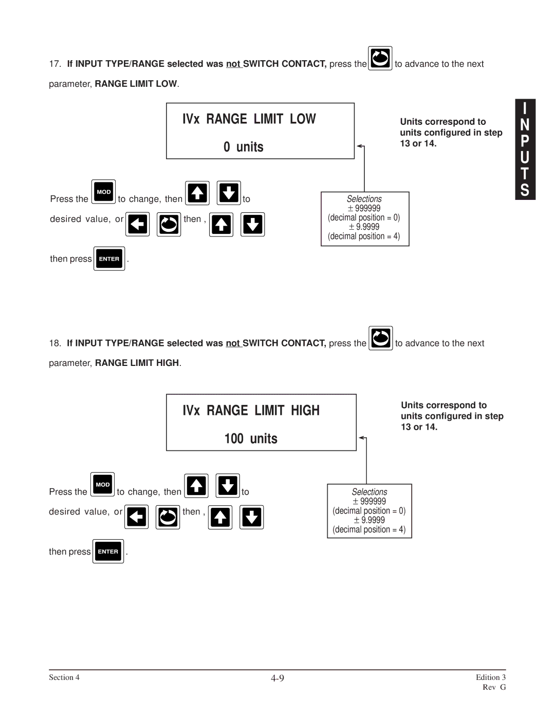 Anderson Manufacturing AV-9000 manual IVx Range Limit High Units, Units correspond to, Units configured in step, 13 or 