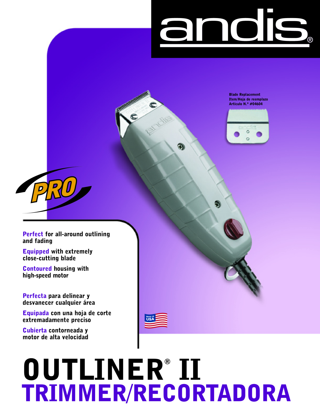 Andis Company 60Hz manual Outliner, Trimmer/Recortadora, Perfect for all-aroundoutlining and fading 