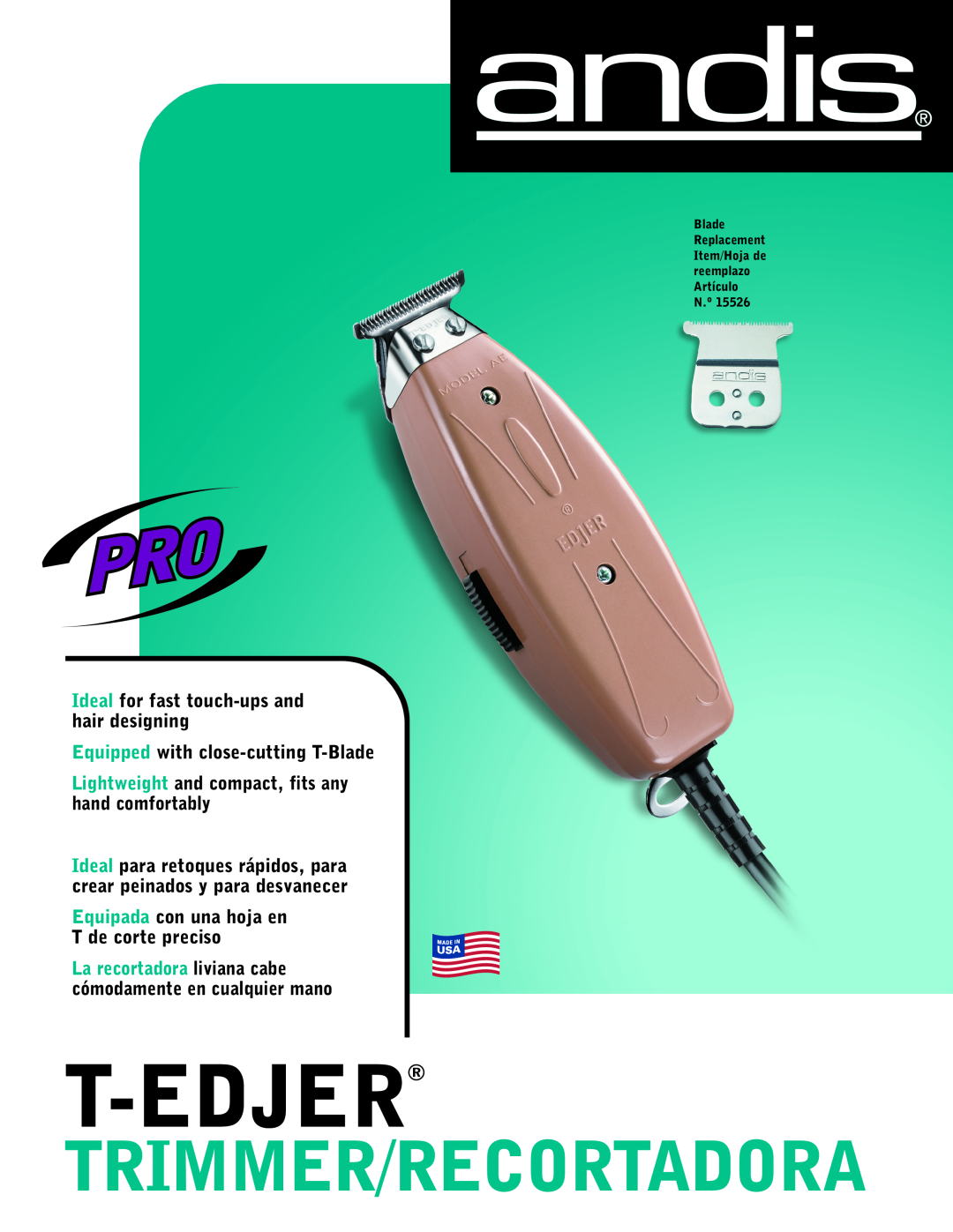 Andis Company AEE manual t-edjER, Trimmer/Recortadora, Ideal for fast touch-upsand hair designing 