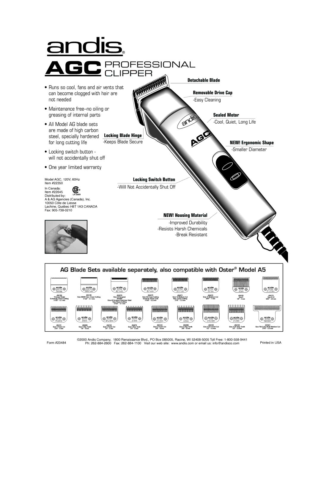 Andis Company AGC manual Agcprofessionalclipper 