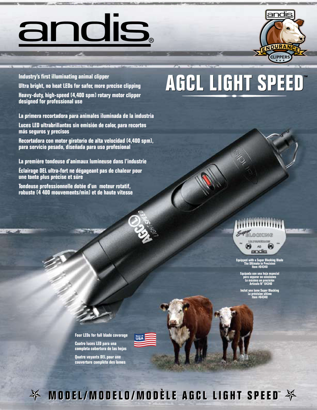 Andis Company AGCL Light Speed manual La première tondeuse d’animaux lumineuse dans l’industrie 