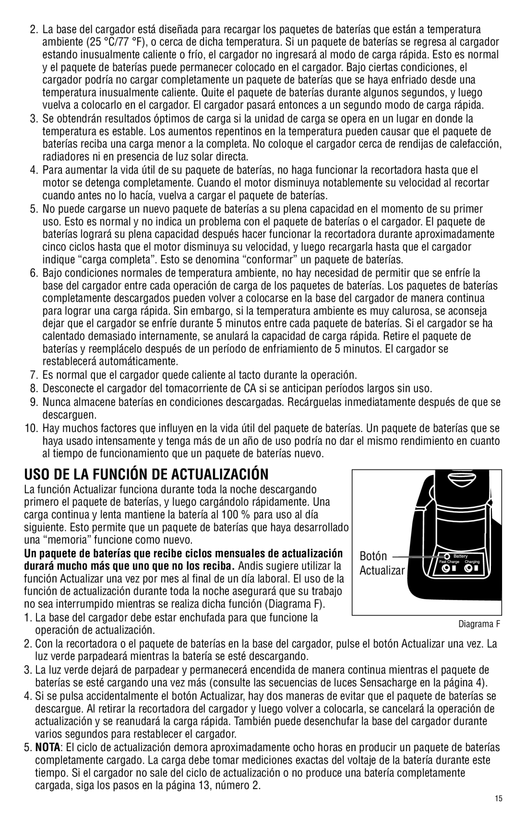 Andis Company AGRC manual USO DE LA Función DE Actualización, Botón Actualizar 