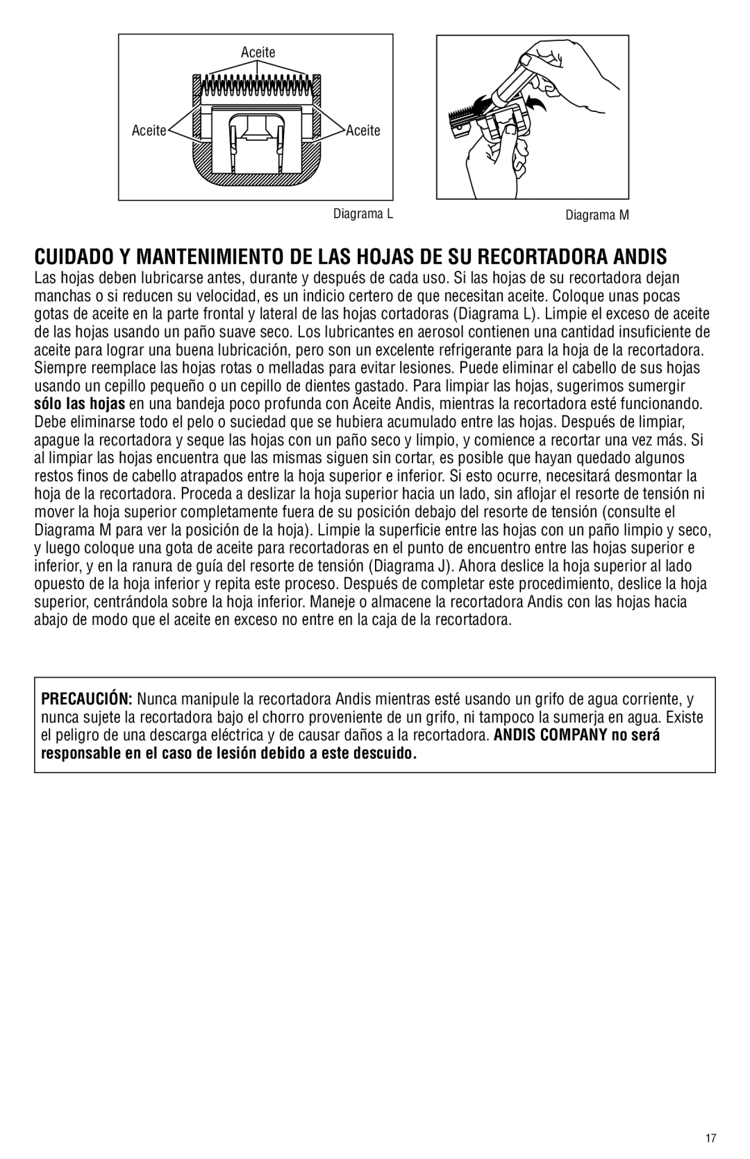 Andis Company AGRC manual Responsable en el caso de lesión debido a este descuido 