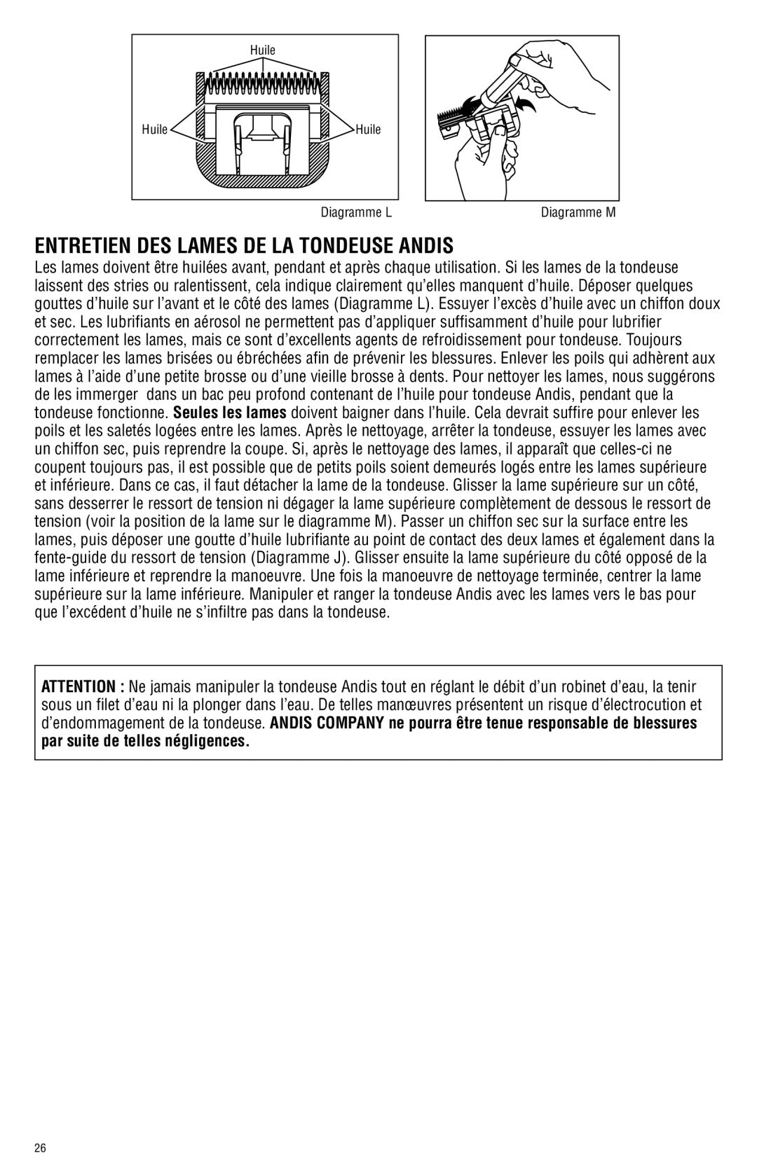 Andis Company AGRC manual Entretien DES Lames DE LA Tondeuse Andis, Par suite de telles négligences 