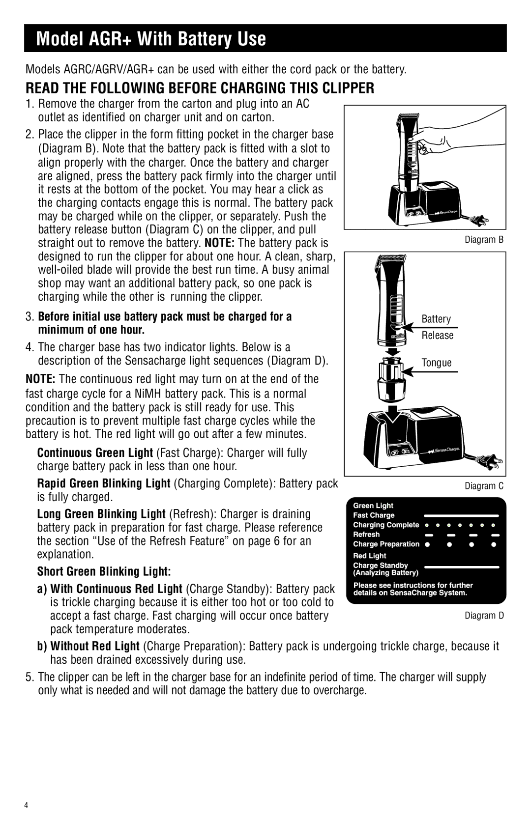 Andis Company AGRC manual Model AGR+ With Battery Use, Read the Following Before Charging this Clipper, Minimum of one hour 