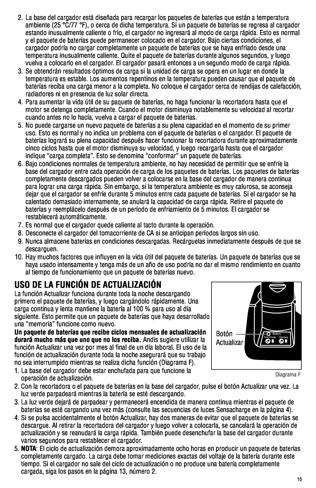 Andis Company AGRC manual Uso De La Función De Actualización, Botón Actualizar 