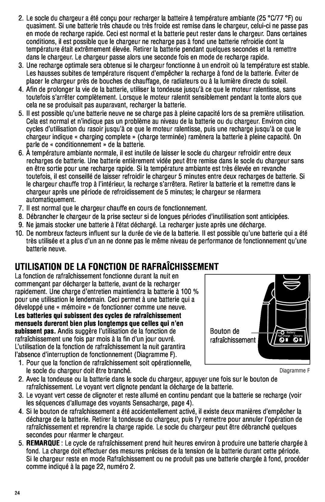 Andis Company AGRC manual Utilisation De La Fonction De Rafraîchissement, Bouton de, rafraîchissement 
