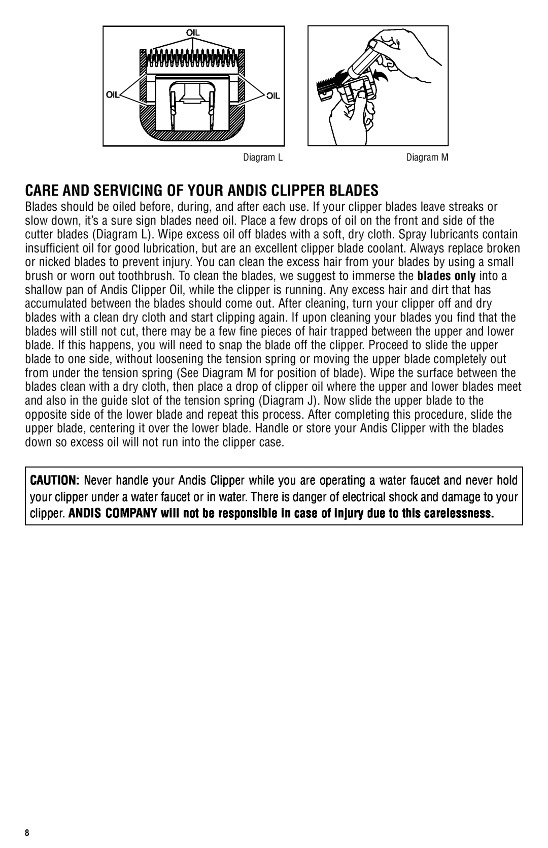 Andis Company AGRC manual care and servicing of your andis Clipper blades, Diagram L 