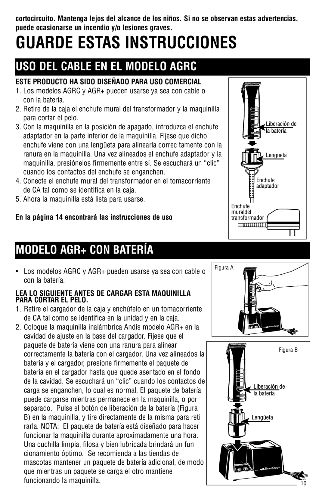 Andis Company Andis AGR+ AGRC manual Guarde Estas Instrucciones, Este Producto HA Sido Diseñado Para USO Comercial 