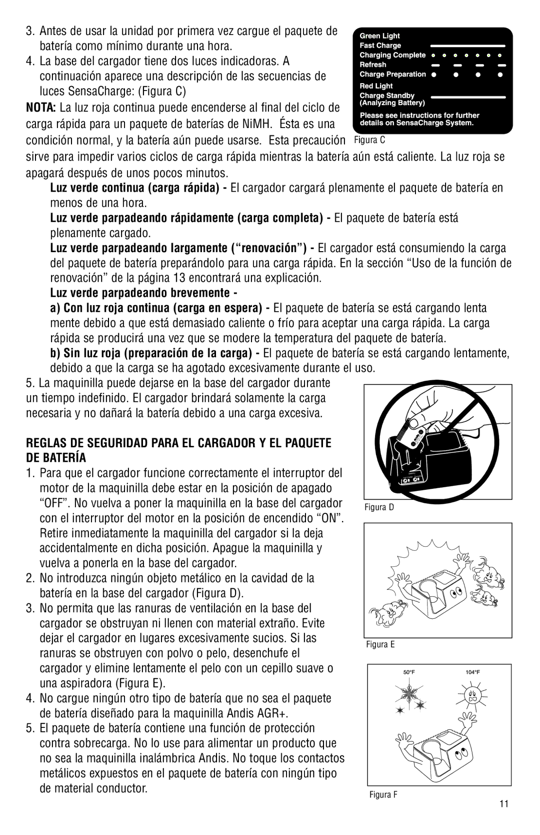 Andis Company Andis AGR+ AGRC manual Reglas DE Seguridad Para EL Cargador Y EL Paquete DE Batería 