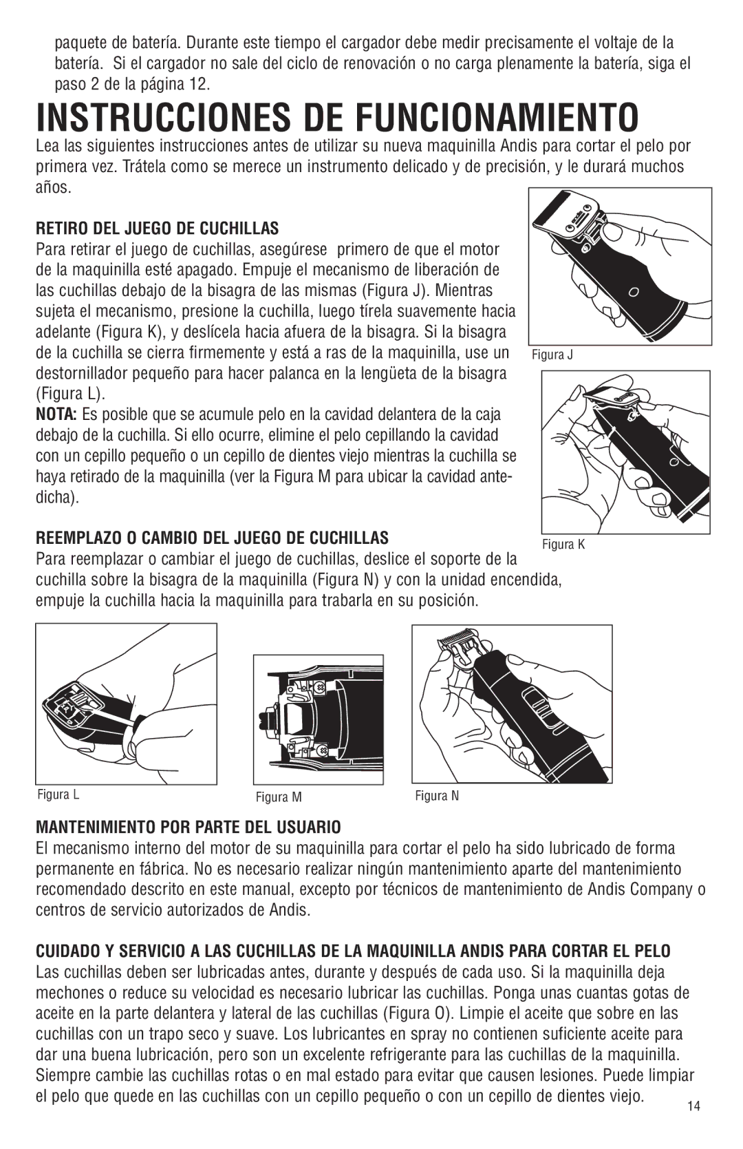 Andis Company Andis AGR+ AGRC manual Retiro DEL Juego DE Cuchillas, Reemplazo O Cambio DEL Juego DE Cuchillas 