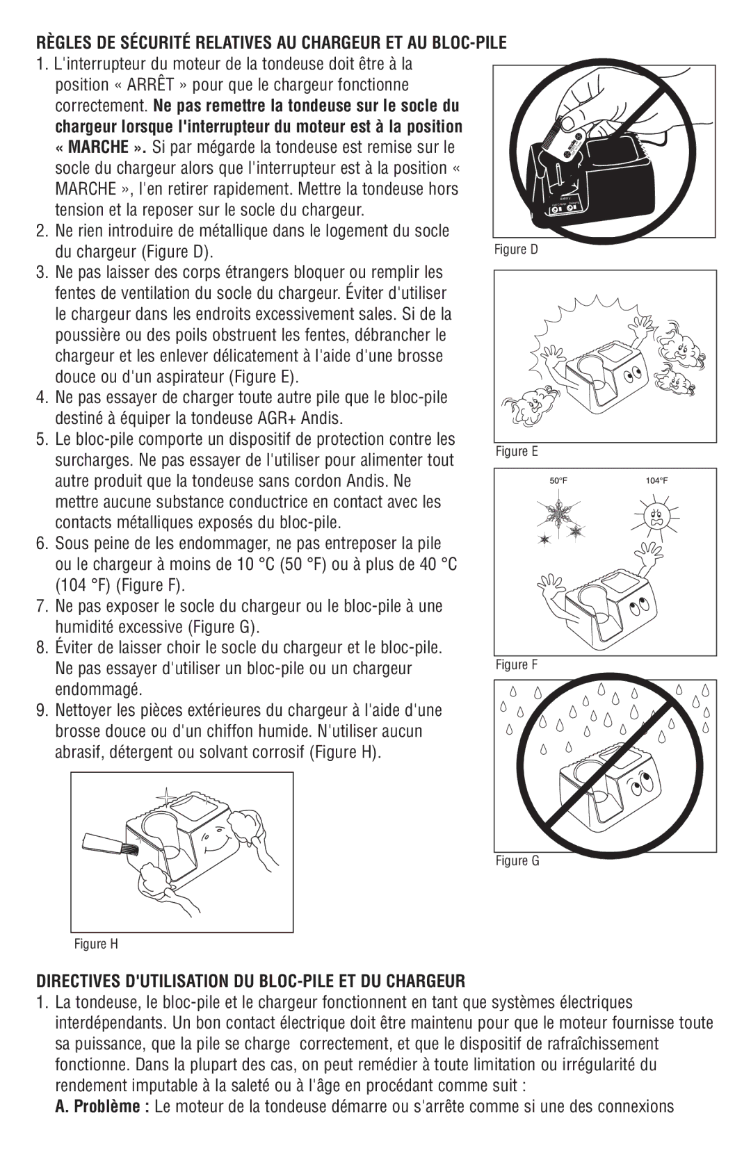 Andis Company Andis AGR+ AGRC manual Directives Dutilisation DU BLOC-PILE ET DU Chargeur 