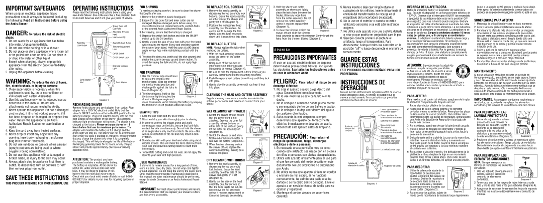 Andis Company AS-1 warranty Recharging Shaver, User Maintenance, To Replace Foil Screens, To Replace Cutters 