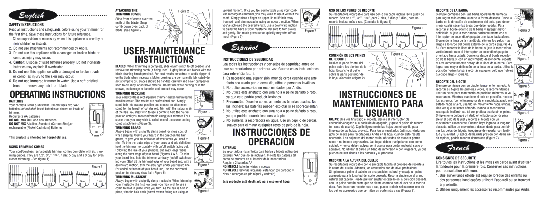 Andis Company BTB Batteries, Using Trimming Combs, Attaching Trimming Combs, Trimming Neckline, Trimming Beard, Baterías 