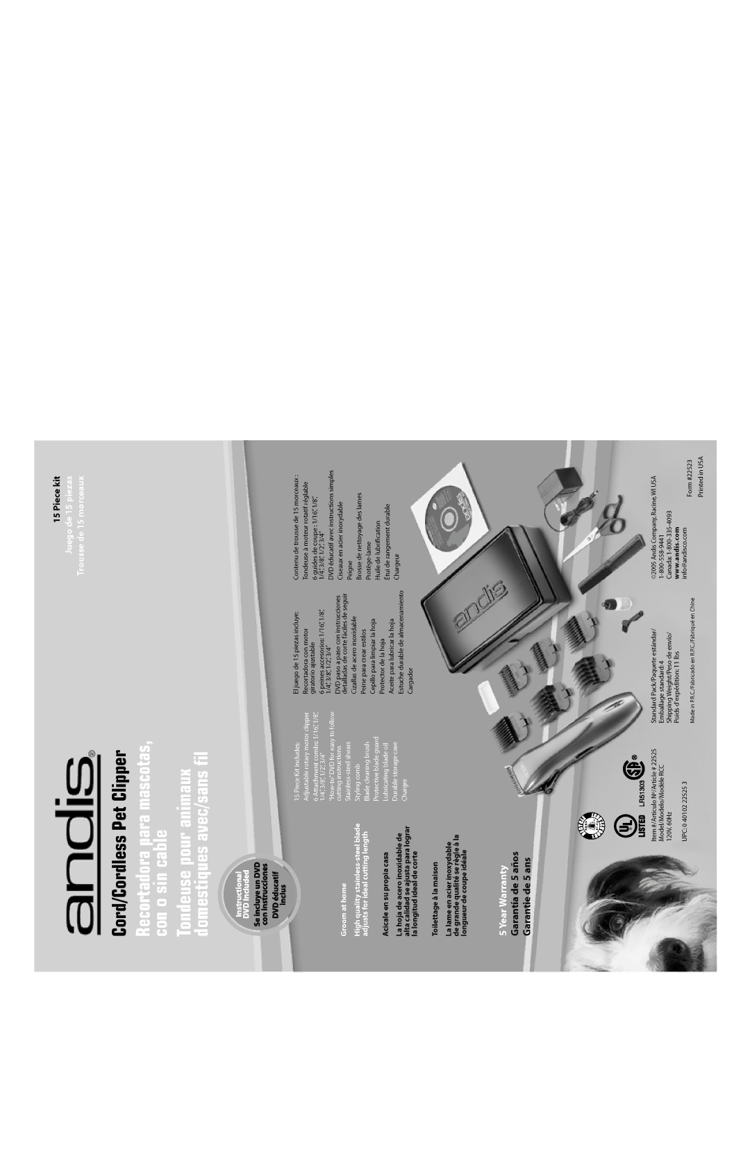 Andis Company Cord/Cordless Pet Clipper manual 