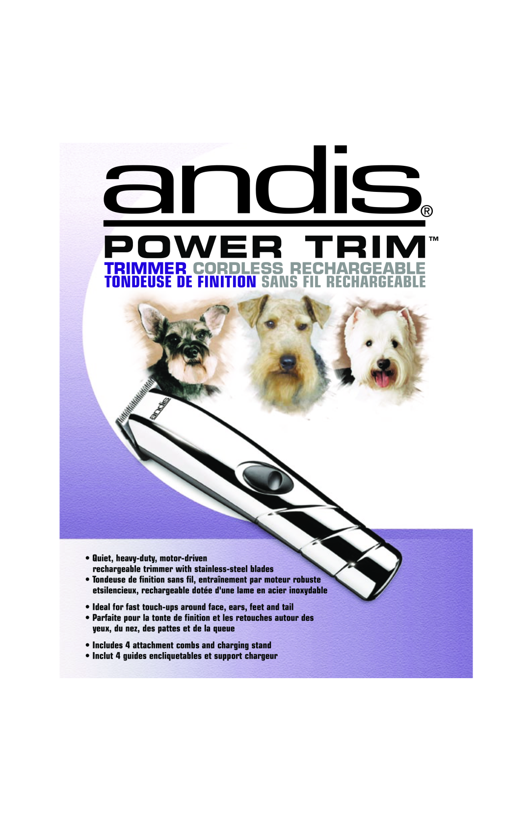 Andis Company 60/50HZ manual Power Trim, Trimmer Cordless Rechargeable, Tondeuse De Finition Sans Fil Rechargeable 