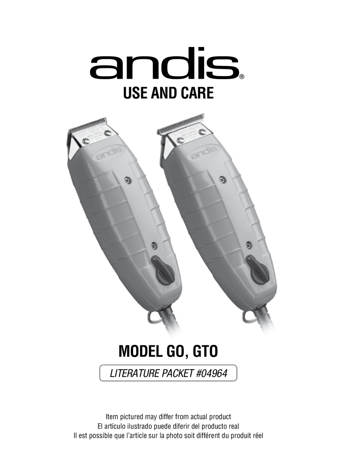 Andis Company gto, go manual USE and Care Model GO, GTO 