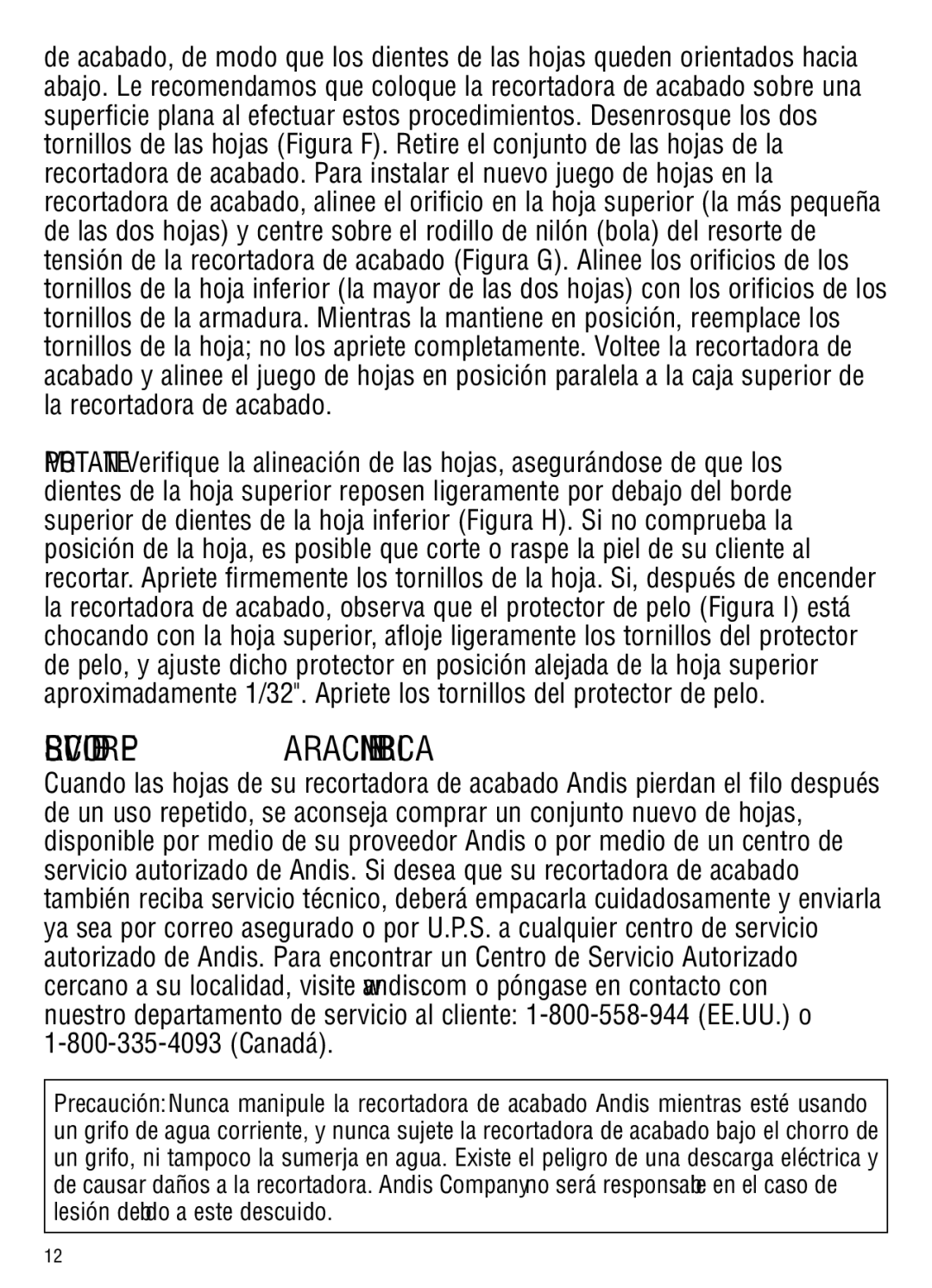 Andis Company go, gto manual Servicio DE Reparación EN Fábrica 