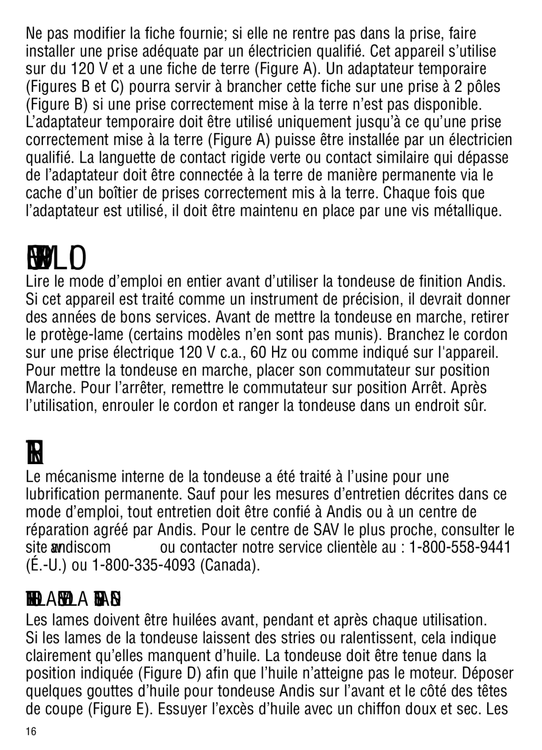 Andis Company go, gto manual Mode D’EMPLOI, Entretien DES Lames DE LA Tondeuse Andis 