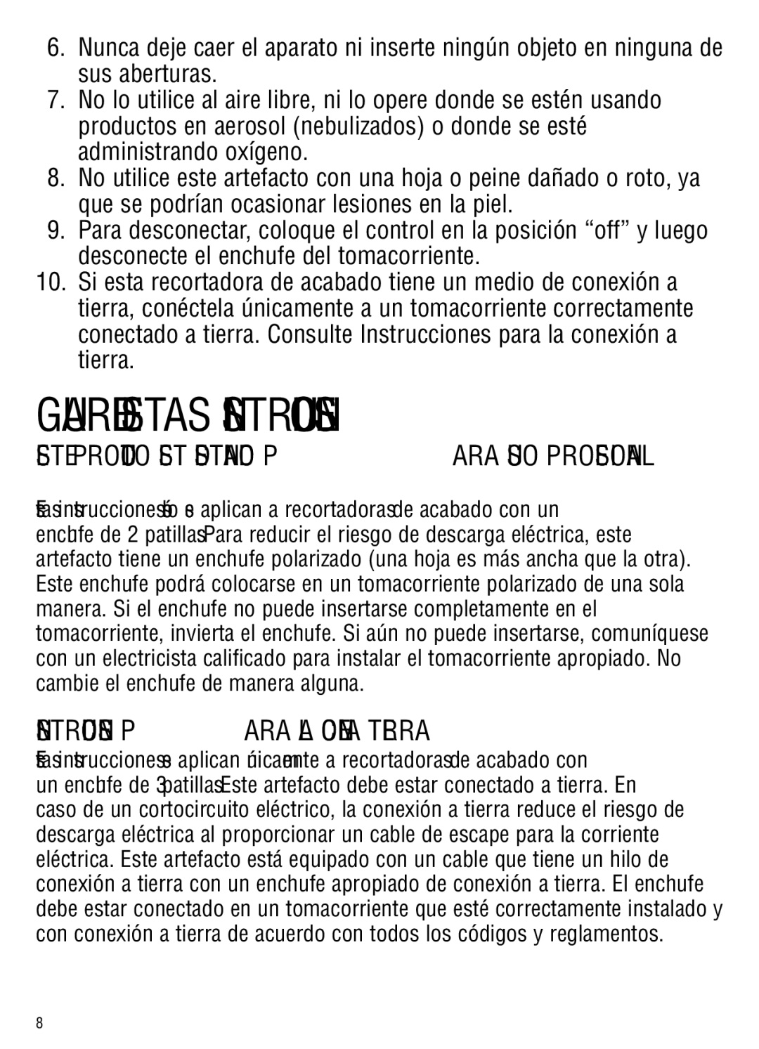 Andis Company go, gto manual Guarde Estas Instrucciones, Instrucciones Para LA Conexión a Tierra 