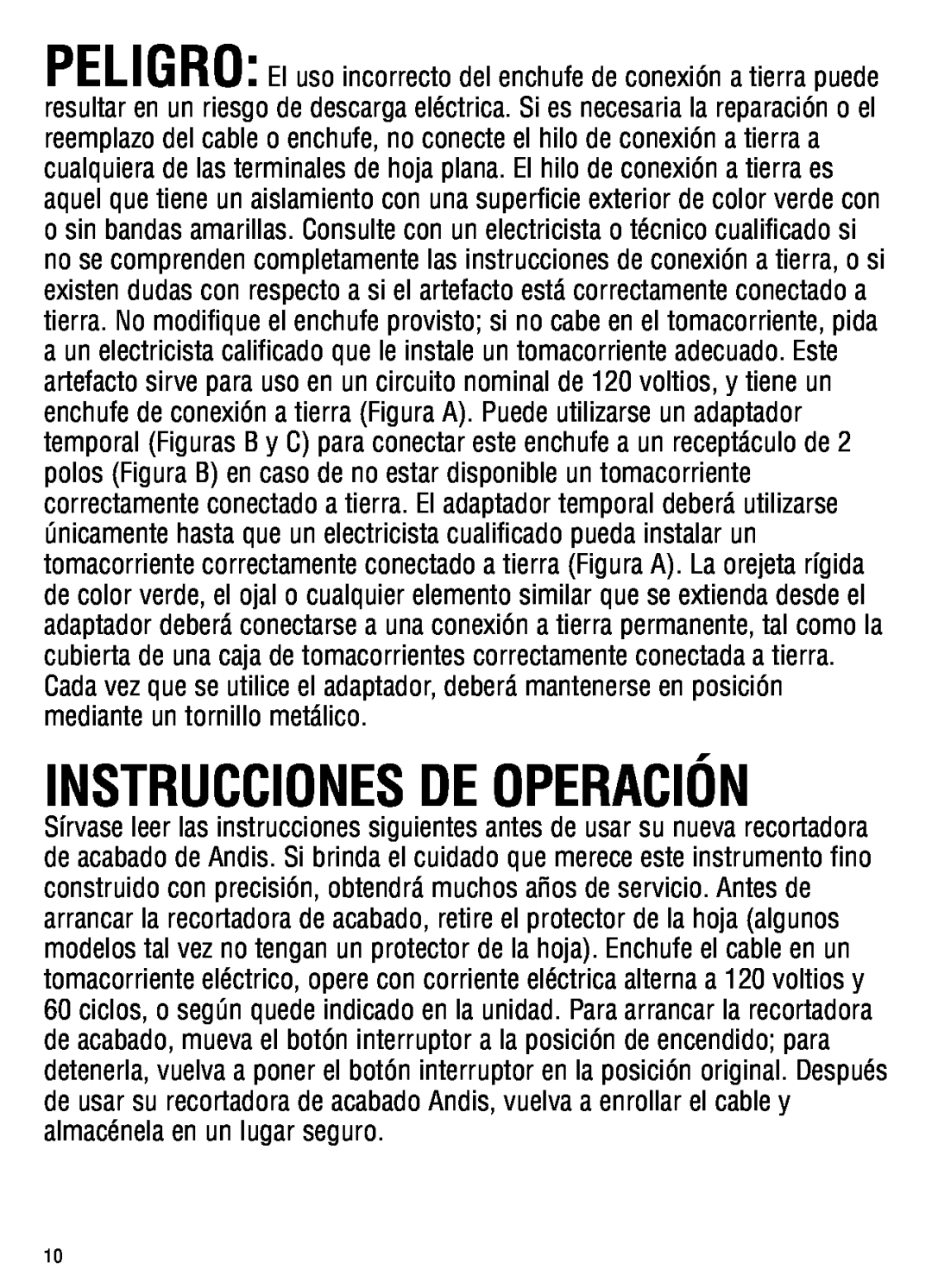 Andis Company go, gto manual Instrucciones De Operación 