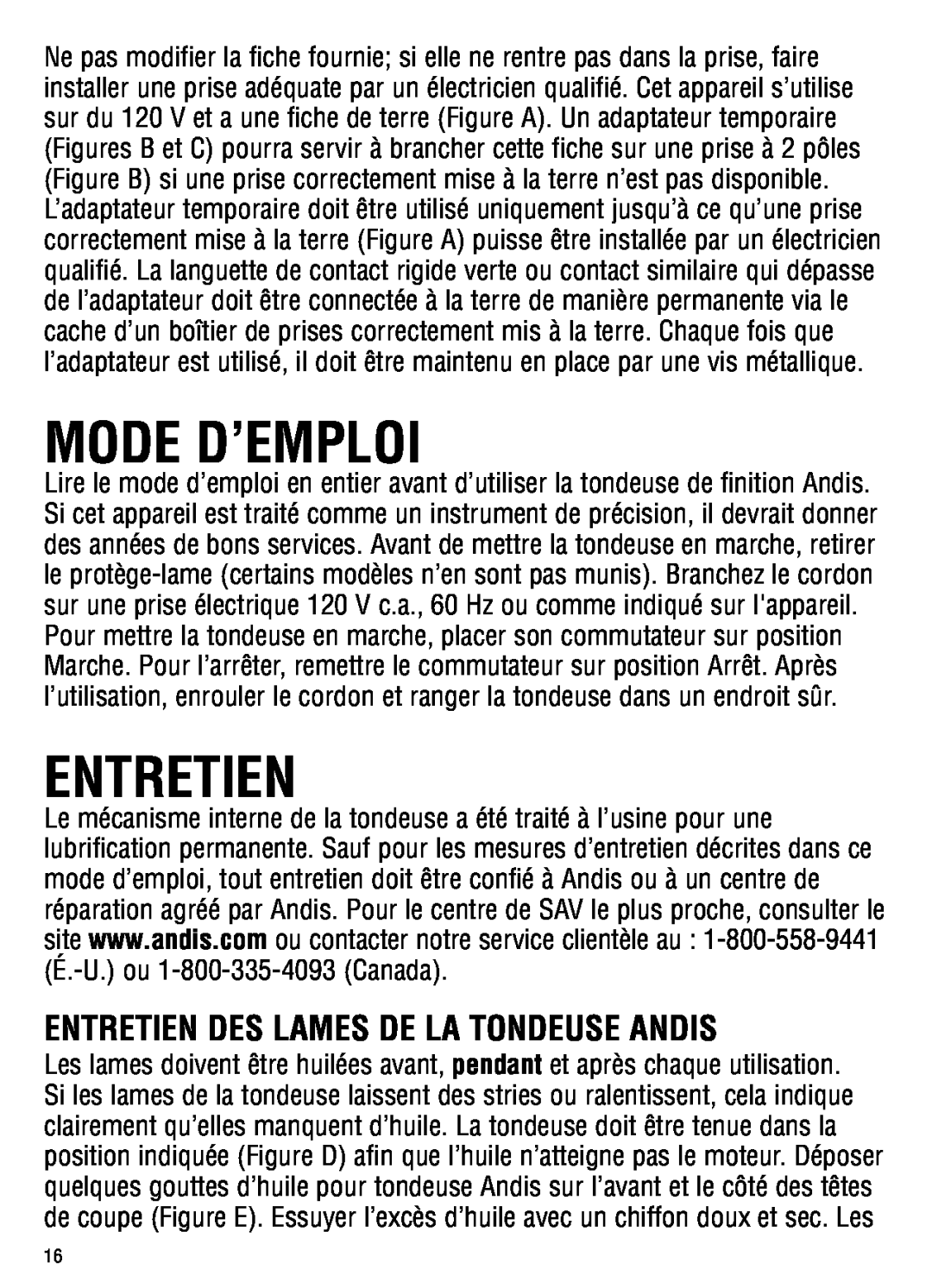 Andis Company go, gto manual Mode D’Emploi, Entretien Des Lames De La Tondeuse Andis 
