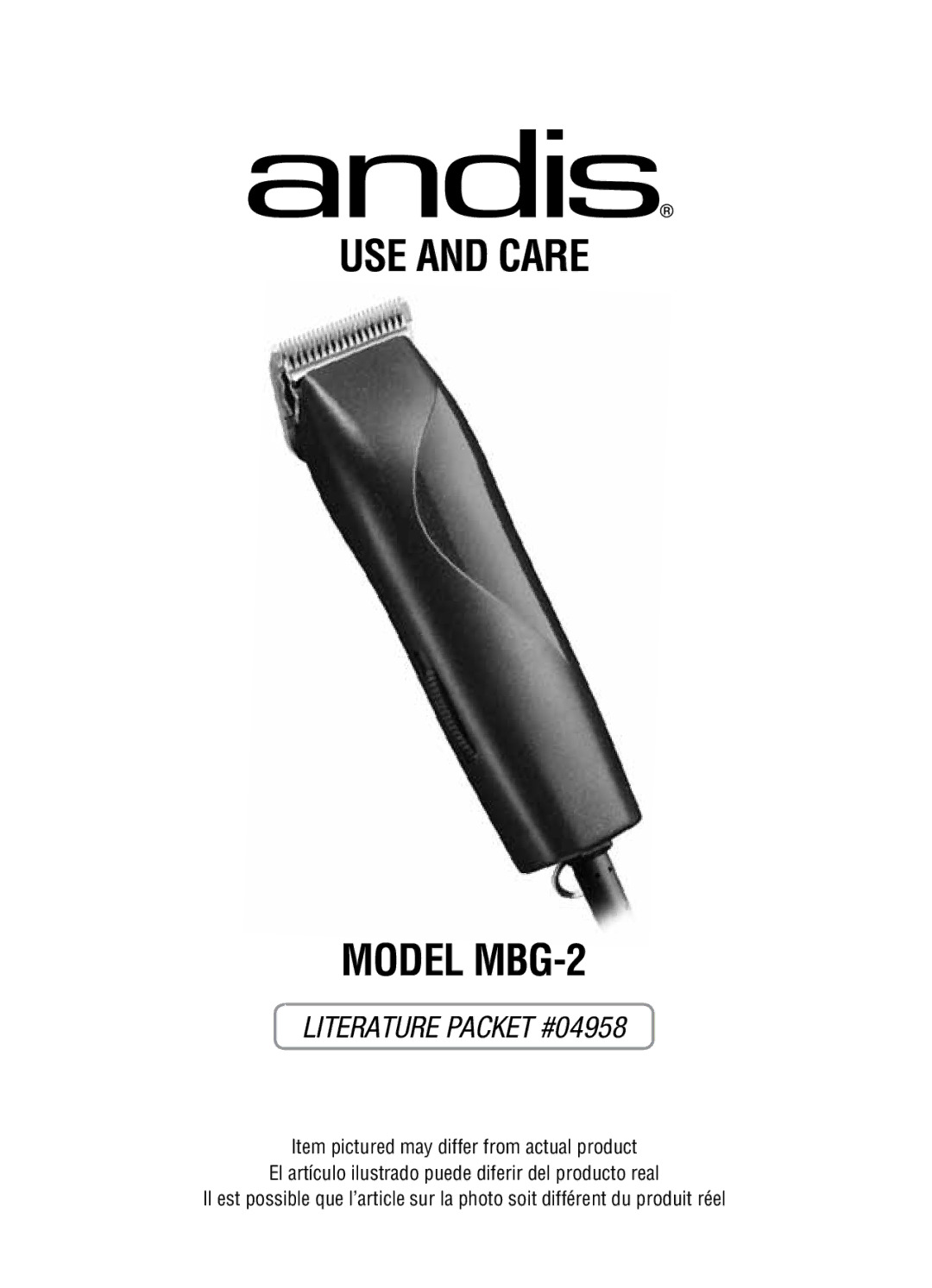 Andis Company manual USE and Care Model MBG-2 