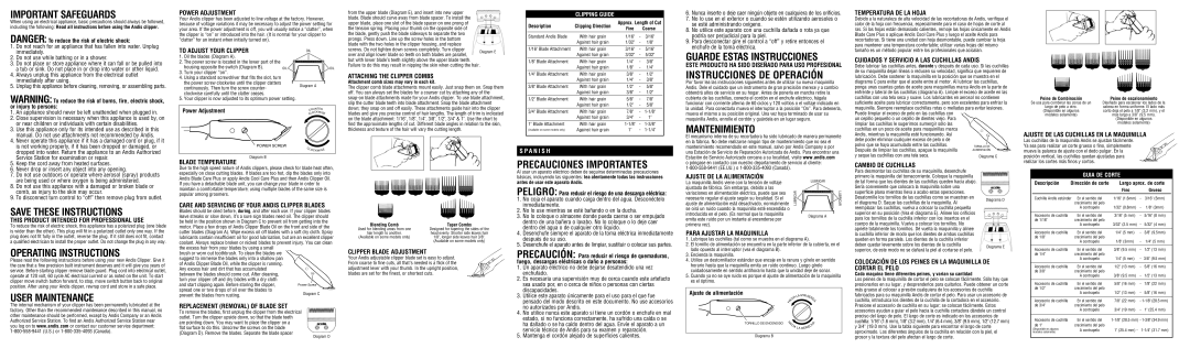 Andis Company MC-3, MC-2 Important Safeguards, Guarde Estas Instrucciones, Instrucciones DE Operación, Mantenimiento 
