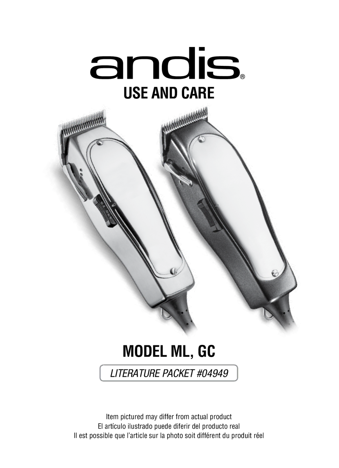 Andis Company manual USE and Care Model ML, GC 